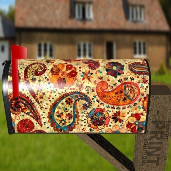 Beautiful Folk Ethnic Native Boho Paisley Design #7 Decorative Curbside Farm Mailbox Cover