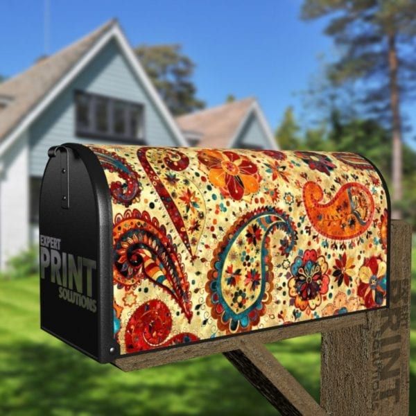 Beautiful Folk Ethnic Native Boho Paisley Design #7 Decorative Curbside Farm Mailbox Cover