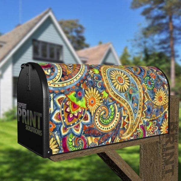 Beautiful Folk Ethnic Native Boho Paisley Design #13 Decorative Curbside Farm Mailbox Cover