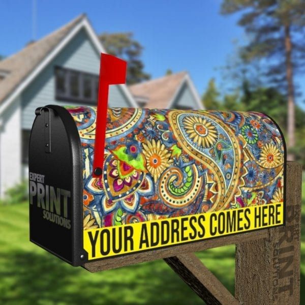 Beautiful Folk Ethnic Native Boho Paisley Design #13 Decorative Curbside Farm Mailbox Cover