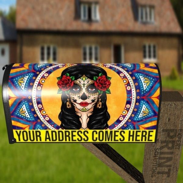 Beautiful Ethnic Sugar Skull Lady Boho Folk Design Decorative Curbside Farm Mailbox Cover