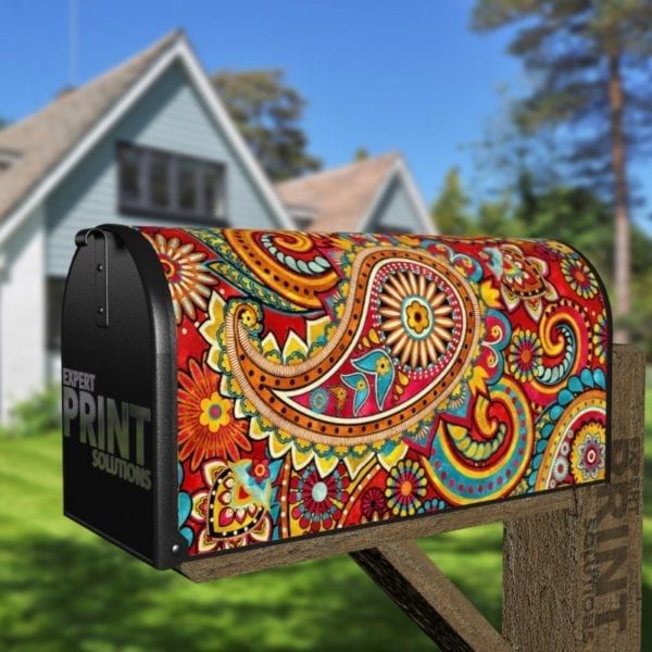 Beautiful Folk Ethnic Native Boho Paisley Design #20 Decorative Curbside Farm Mailbox Cover