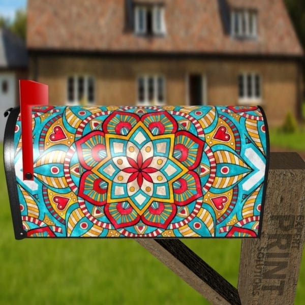 Beautiful Colorful Mandala Ethnic Bohemian Design Decorative Curbside Farm Mailbox Cover