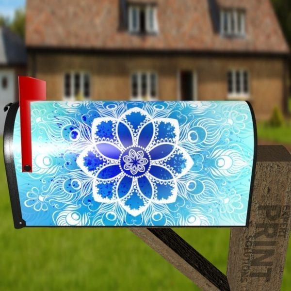 Beautiful Ethnic Blue and White Mandala Design Decorative Curbside Farm Mailbox Cover