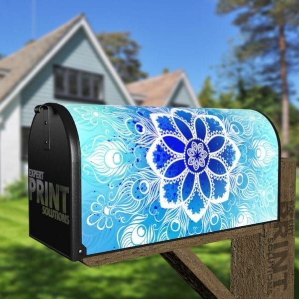 Beautiful Ethnic Blue and White Mandala Design Decorative Curbside Farm Mailbox Cover
