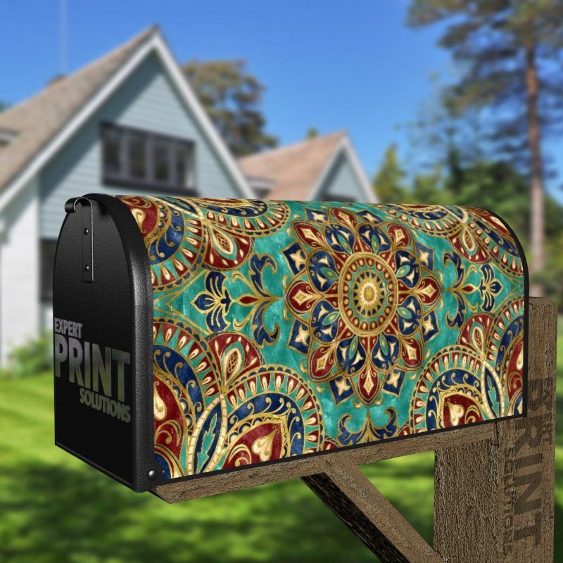 Beautiful Ethnic Native Boho Colorful Mandala Design #4 Decorative Curbside Farm Mailbox Cover
