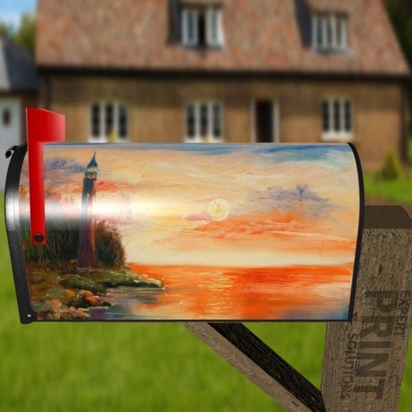 Lighthouse in the Sunset Decorative Curbside Farm Mailbox Cover