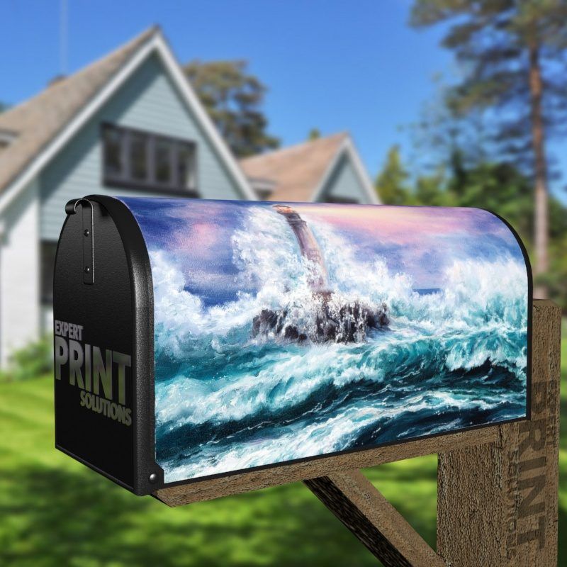 Lighthouse During a Storm Decorative Curbside Farm Mailbox Cover