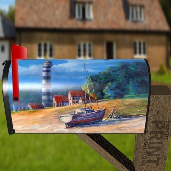 Lighthouse and a Fishing Boat Decorative Curbside Farm Mailbox Cover