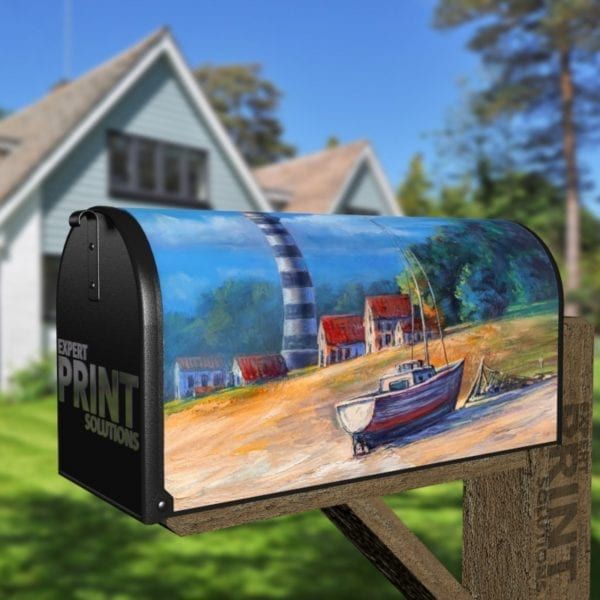 Lighthouse and a Fishing Boat Decorative Curbside Farm Mailbox Cover