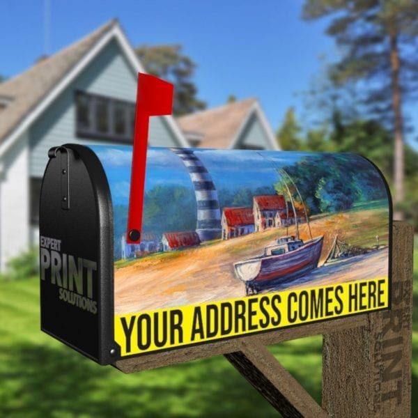 Lighthouse and a Fishing Boat Decorative Curbside Farm Mailbox Cover