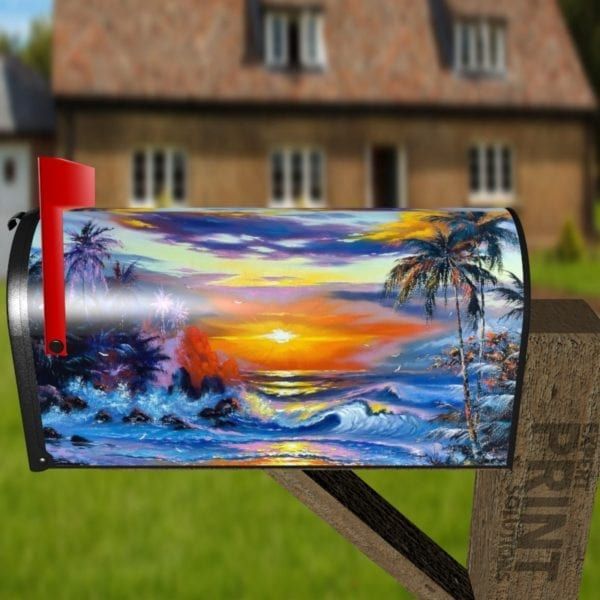 Tropical Sunset over the Sea Decorative Curbside Farm Mailbox Cover