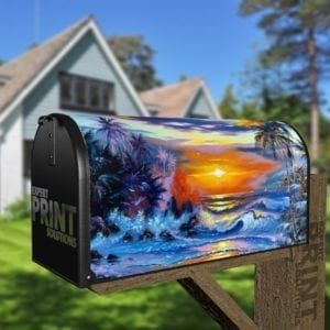 Tropical Sunset over the Sea Decorative Curbside Farm Mailbox Cover