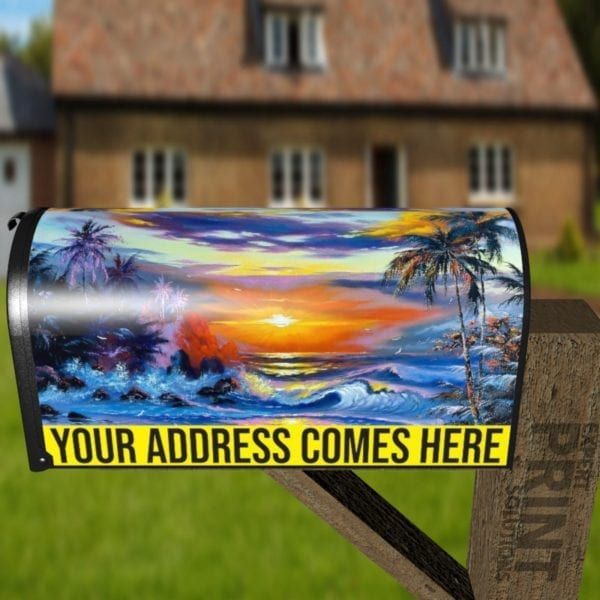 Tropical Sunset over the Sea Decorative Curbside Farm Mailbox Cover