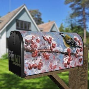 Little Bird on a Red Berry Tree Decorative Curbside Farm Mailbox Cover