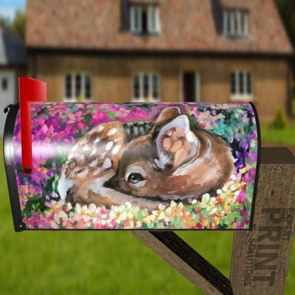 Little Baby Fawn in the Flower Meadow Decorative Curbside Farm Mailbox Cover