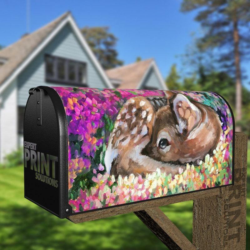 Little Baby Fawn in the Flower Meadow Decorative Curbside Farm Mailbox Cover