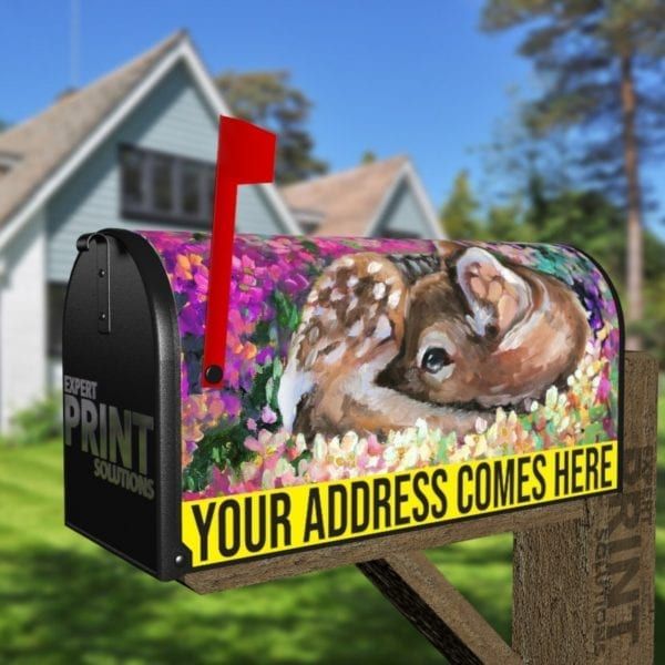 Little Baby Fawn in the Flower Meadow Decorative Curbside Farm Mailbox Cover