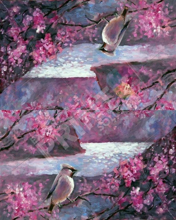 Waxwing Bird on a Blooming Tree Decorative Curbside Farm Mailbox Cover