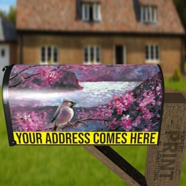 Waxwing Bird on a Blooming Tree Decorative Curbside Farm Mailbox Cover