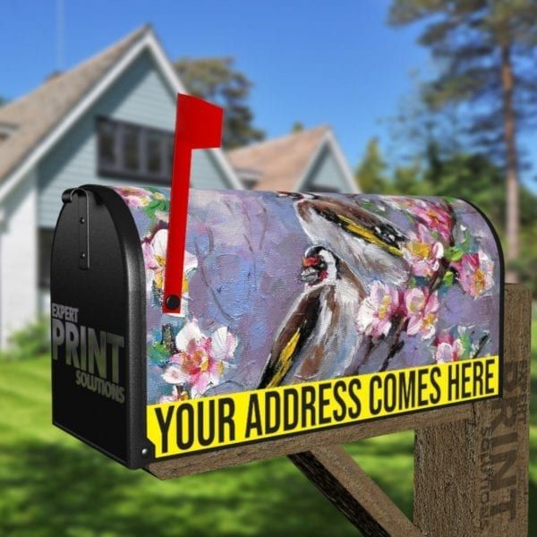 Goldfinches Sitting on the Flower Branch Decorative Curbside Farm Mailbox Cover