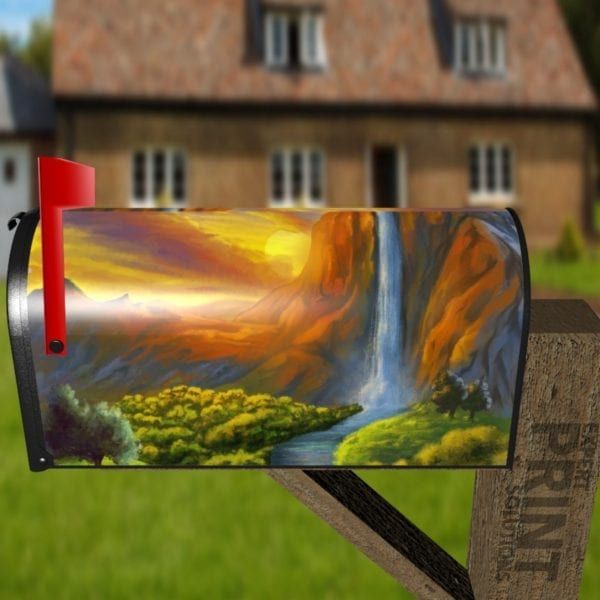 Waterfall in the Sunset Decorative Curbside Farm Mailbox Cover
