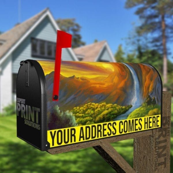 Waterfall in the Sunset Decorative Curbside Farm Mailbox Cover