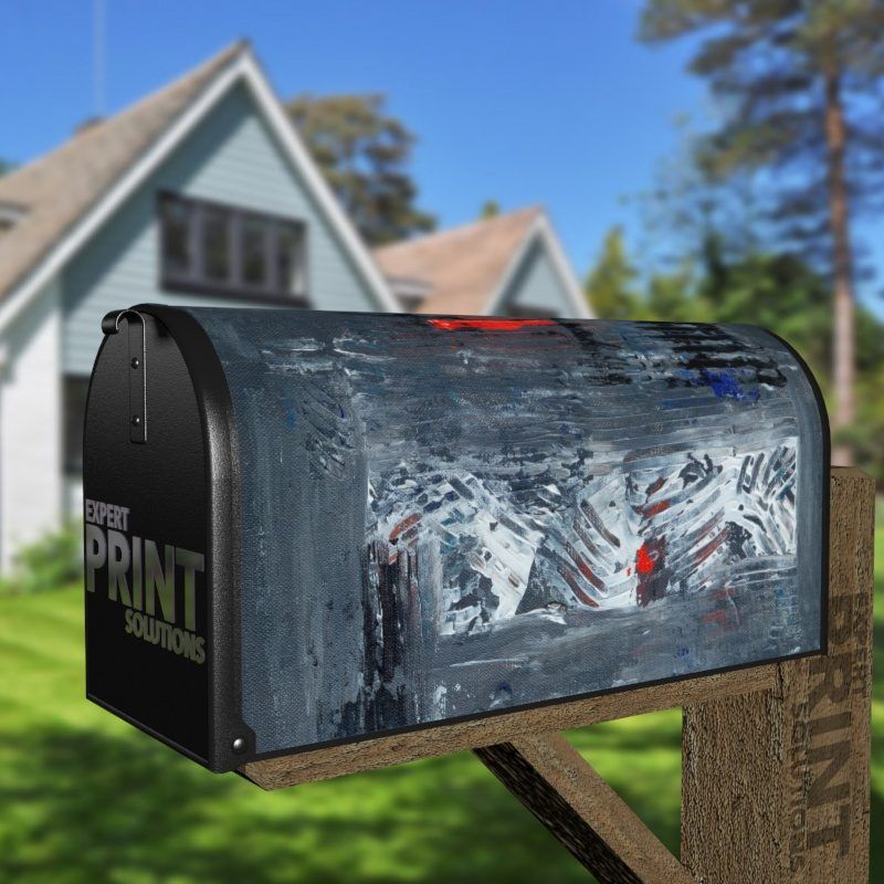 Grey and Red Abstract Design Decorative Curbside Farm Mailbox Cover