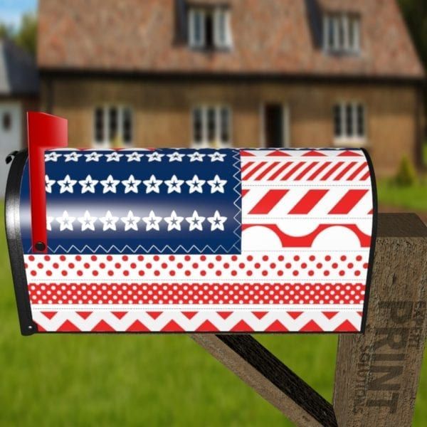 USA America Flag Patchwork Design Decorative Curbside Farm Mailbox Cover