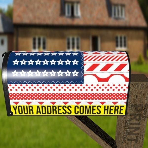 USA America Flag Patchwork Design Decorative Curbside Farm Mailbox Cover