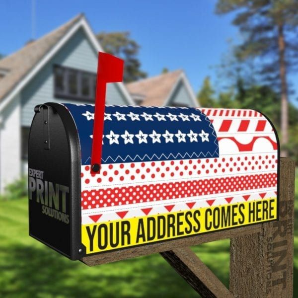 USA America Flag Patchwork Design Decorative Curbside Farm Mailbox Cover