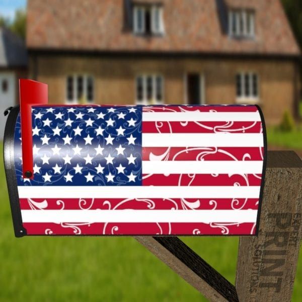 USA America Flag Flower Design Decorative Curbside Farm Mailbox Cover