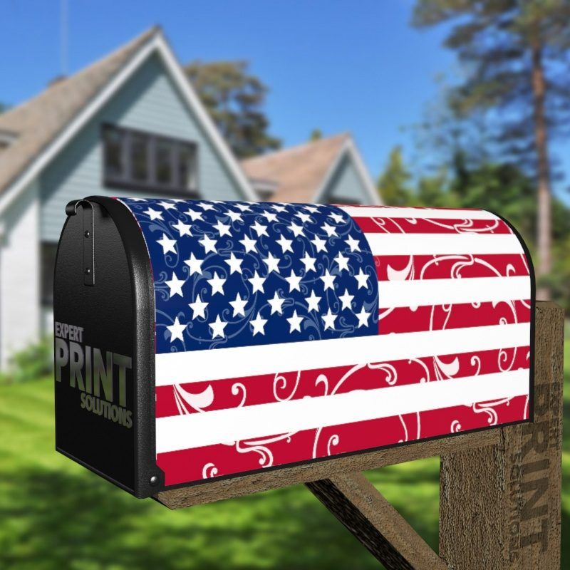 USA America Flag Flower Design Decorative Curbside Farm Mailbox Cover