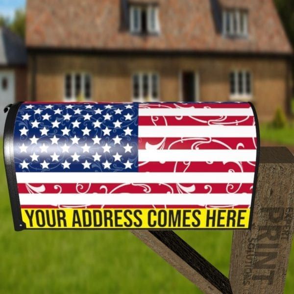 USA America Flag Flower Design Decorative Curbside Farm Mailbox Cover