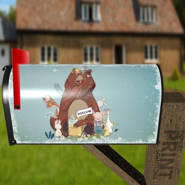 Brown Bear and Friends Decorative Curbside Farm Mailbox Cover