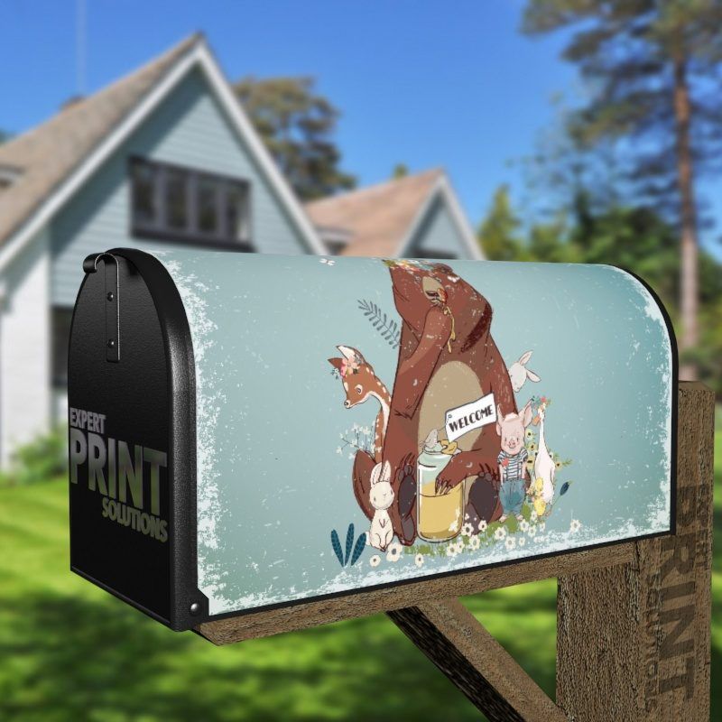 Brown Bear and Friends Decorative Curbside Farm Mailbox Cover