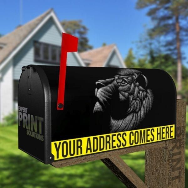 Black Lion Face Decorative Curbside Farm Mailbox Cover