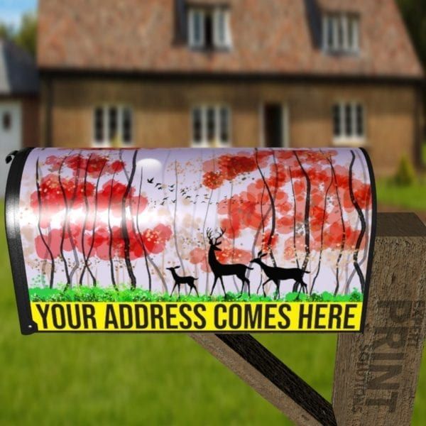 Deer Silhouettes in a Spring Forest Decorative Curbside Farm Mailbox Cover