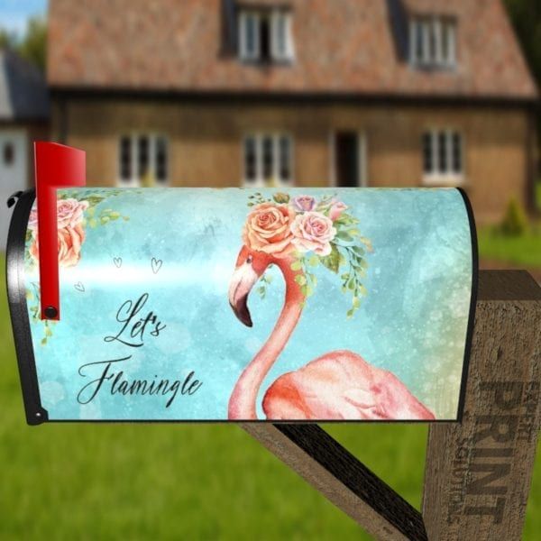 Pretty Flamingo with Roses Decorative Curbside Farm Mailbox Cover