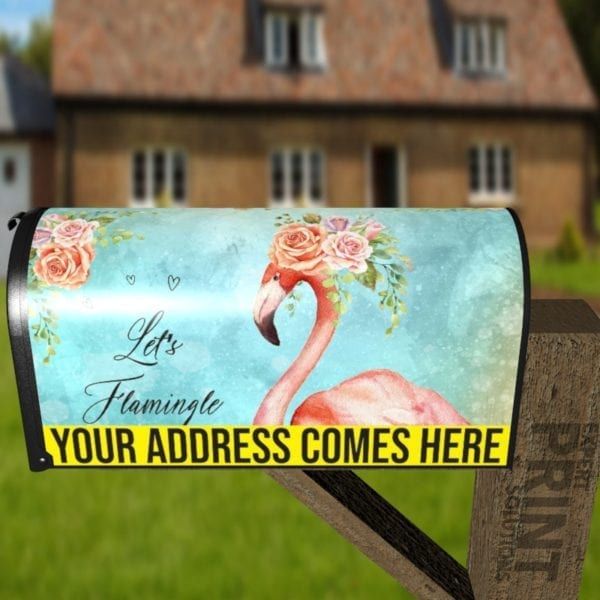 Pretty Flamingo with Roses Decorative Curbside Farm Mailbox Cover