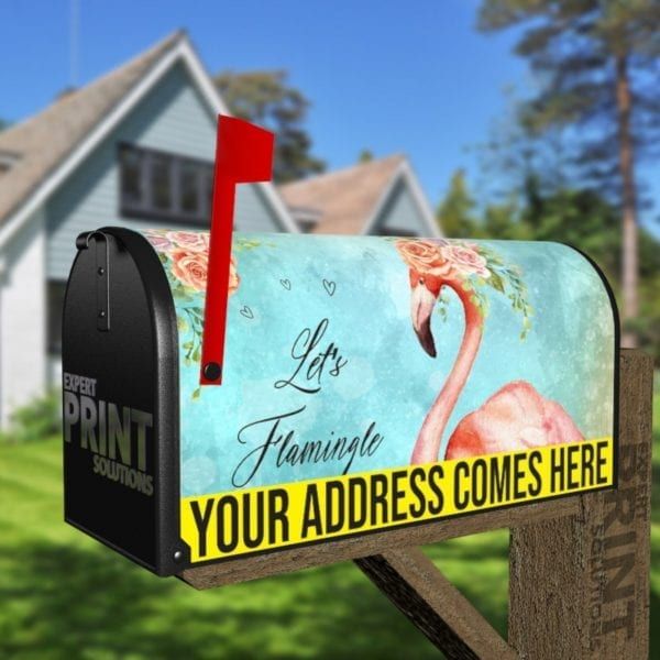 Pretty Flamingo with Roses Decorative Curbside Farm Mailbox Cover