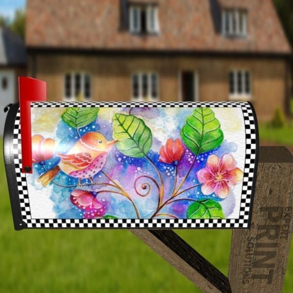 Colorful Folk Bird and Flowers Decorative Curbside Farm Mailbox Cover