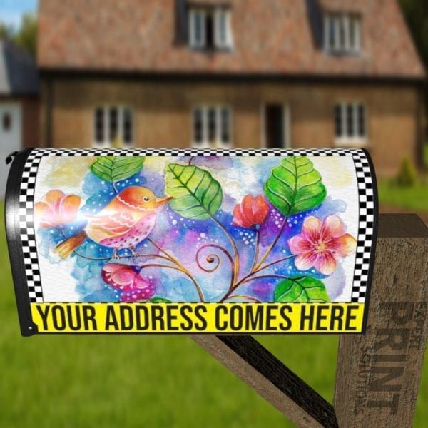 Colorful Folk Bird and Flowers Decorative Curbside Farm Mailbox Cover