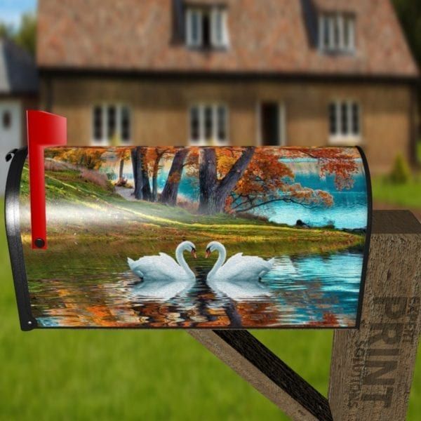 Autumn Lake and Swans Decorative Curbside Farm Mailbox Cover