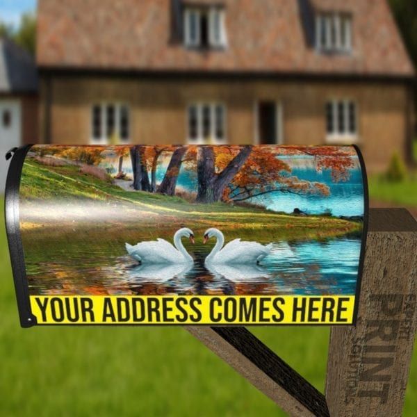 Autumn Lake and Swans Decorative Curbside Farm Mailbox Cover