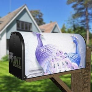 Pink and Blue Peacocks Decorative Curbside Farm Mailbox Cover