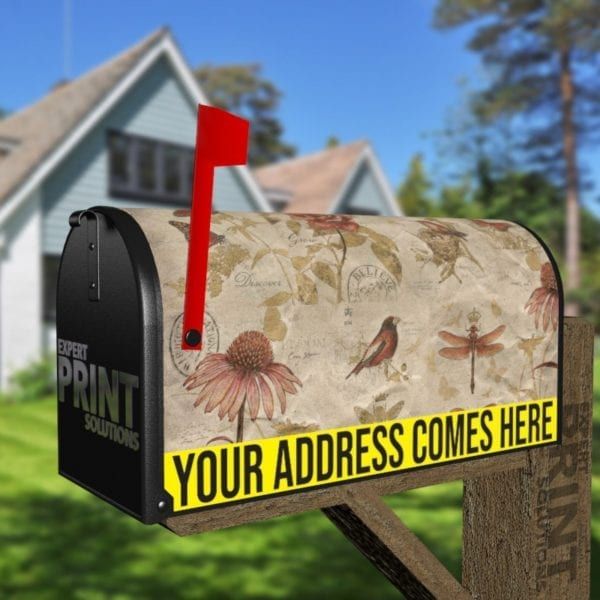 Vintage Birds, Flowers and Butterflies Decorative Curbside Farm Mailbox Cover