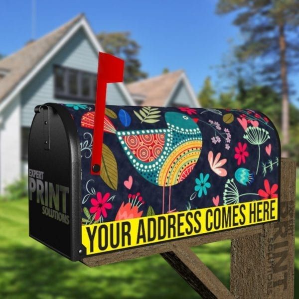 Beautiful Folk Art Ethnic Bird Decorative Curbside Farm Mailbox Cover