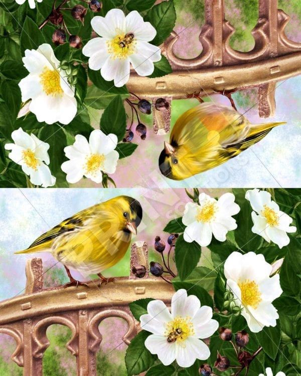 Little Yellow Bird and Blooming White Roses Decorative Curbside Farm Mailbox Cover