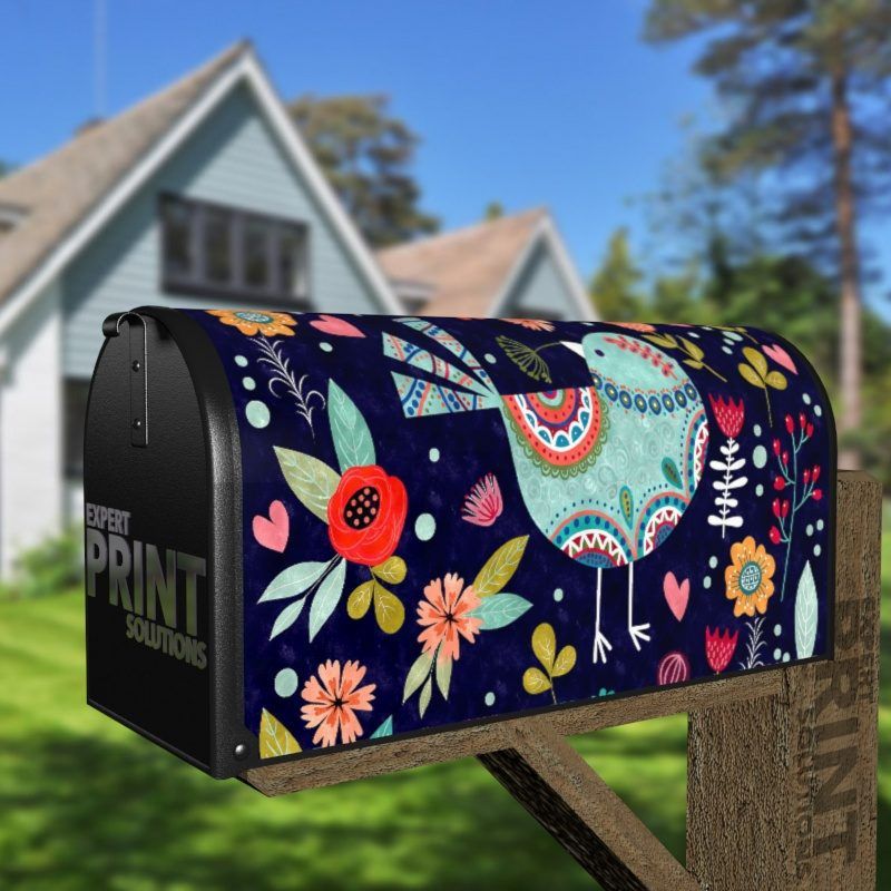 Beautiful Ethnic Folk Art Bird Decorative Curbside Farm Mailbox Cover